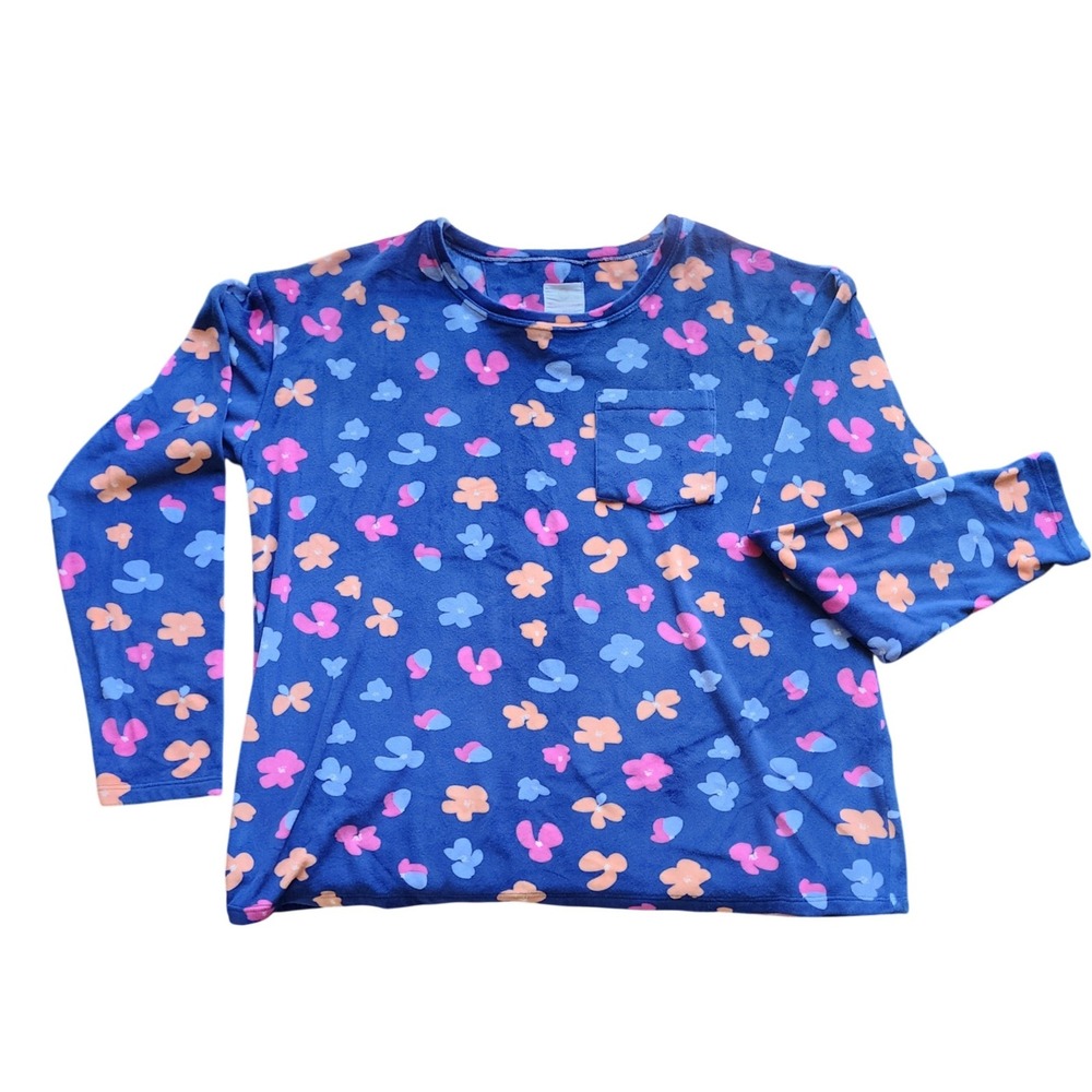 Marleylilly Pajama Women M Blue Floral Plush Long Sleeve Short Set